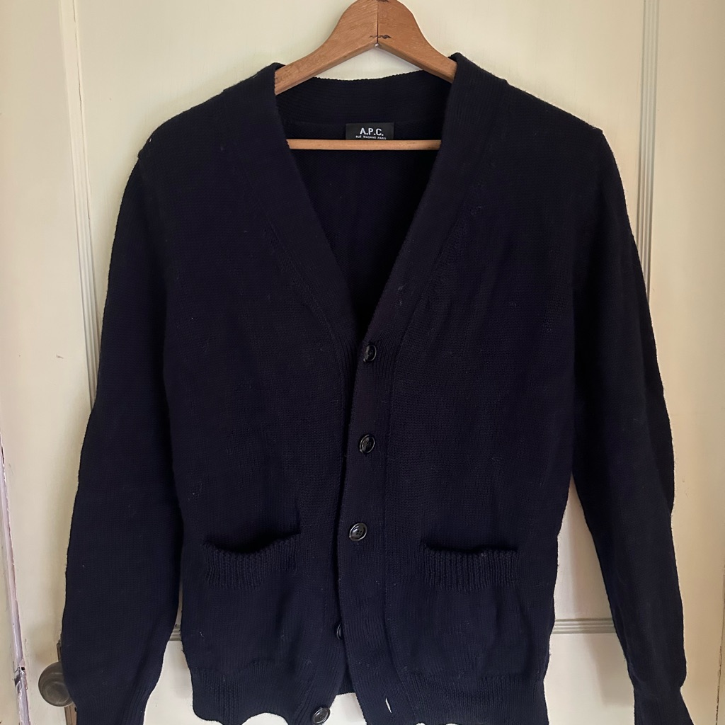 A.P.C. Men's Navy V-Neck Button Cardigan